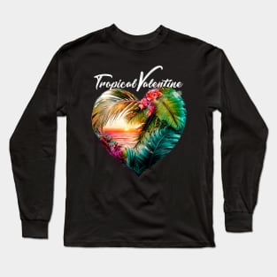 Tropical Valentine No. 3: Valentine's Day in Paradise on a Dark Background Long Sleeve T-Shirt